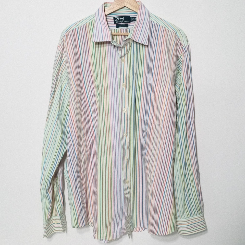 Polo Ralph Lauren Button Up Shirt Mens 17 1/2 XL Curham Custom Fit Striped